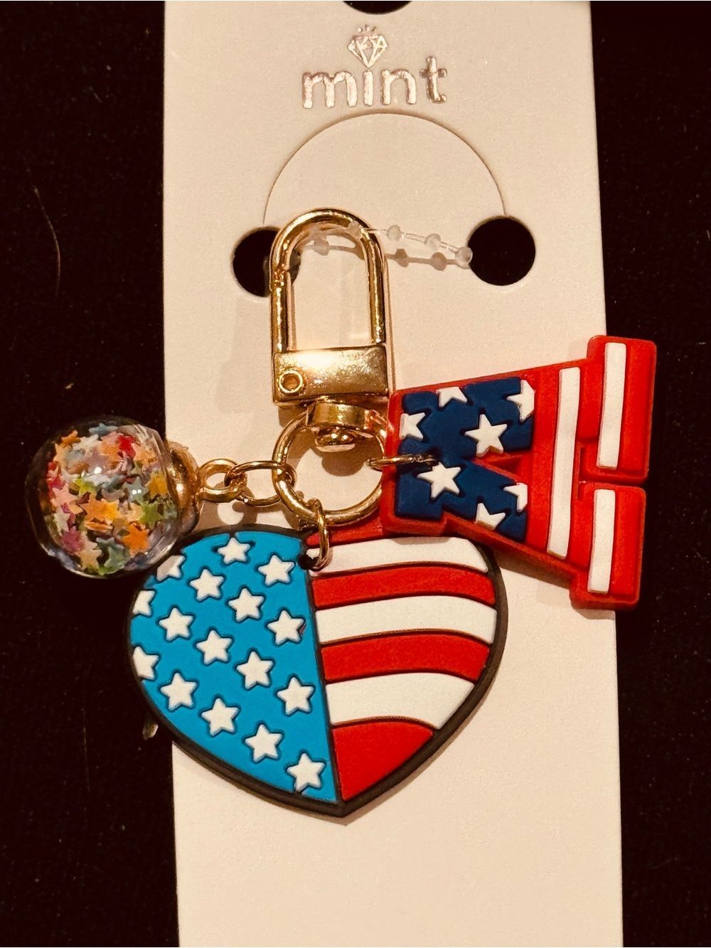 NWT Mint Patriotic Bag Charm Keychain July 4th 250th USA Flag Heart Zipper Pull